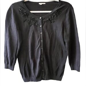 Halogen Black Embellished Cardigan Sweater Medium